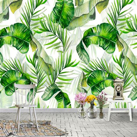 Custom Wallpaper Mural Banana Leaves Rainforest Plants Bvm Home