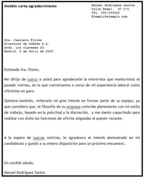 Modelo Carta De Agradecimiento