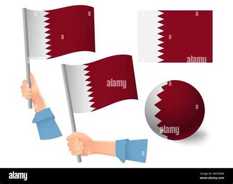 Qatar Flag In Hand Set Ball Flag National Flag Of Qatar Illustration