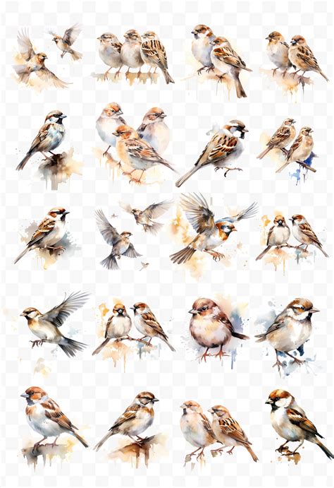 Sparrow Watercolor Clipart Sparrows PNG Bundle Watercolor Sparrow