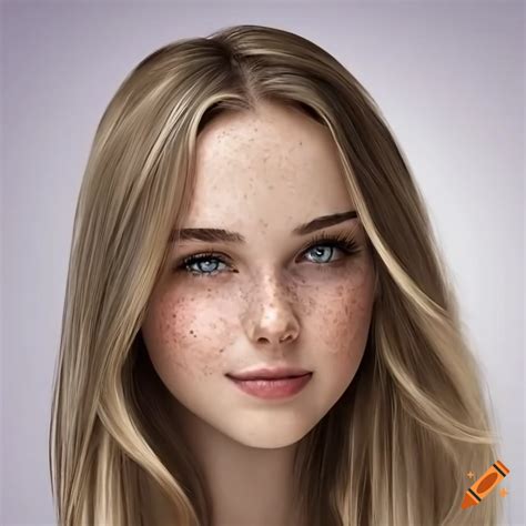 Pretty Young Woman Delicate Freckles Shy Smile Wavy Dark Blonde Hair