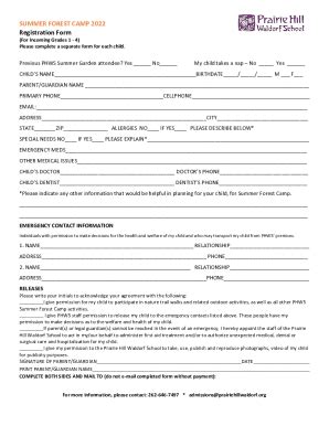 Fillable Online Summer Camp Registration Forms Template Frequently