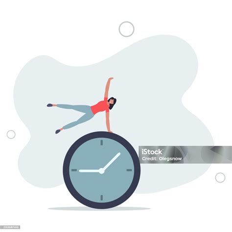 Businesswoman Employee Worker Jump Over Time Passing Clockflat Vector Illustration Stock