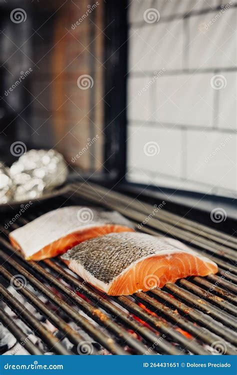 Grilled Norwegian Salmon Fillets In A Fancy Restaurant Stock Image