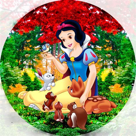 Painel De Tecido Sublimado Redondo Branca De Neve Floresta Aquarela C