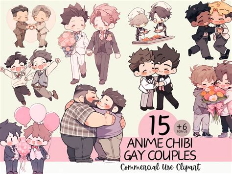 Kawaii Chibi Gay Couples Clipart Bundle Commercial Use And Transparent Background PNG For