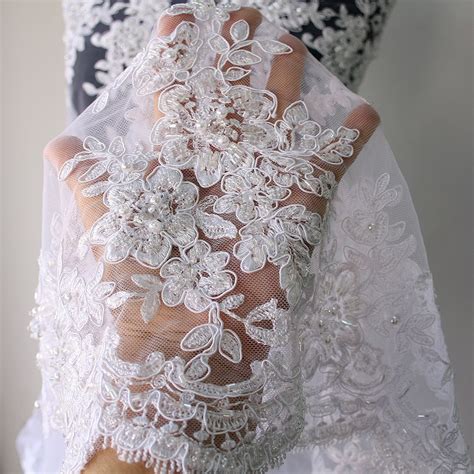 White Bridal Lace Fabric Alencon Corded Lace Tulle Floral Etsy