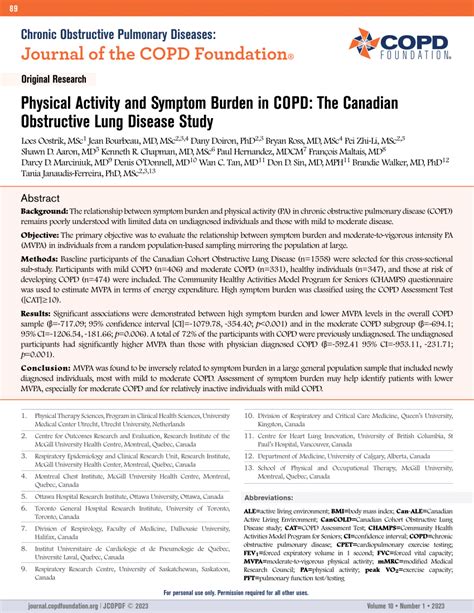 Pdf Chronic Obstructive Pulmonary Diseases Journal Of The Copd Foundation ® Copd Physical