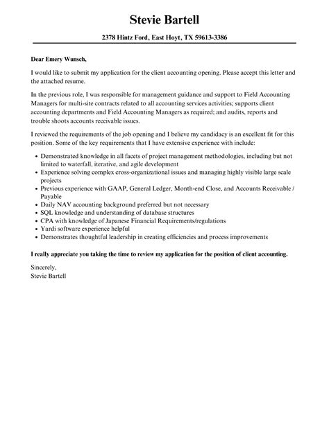 Client Accounting Cover Letter Velvet Jobs