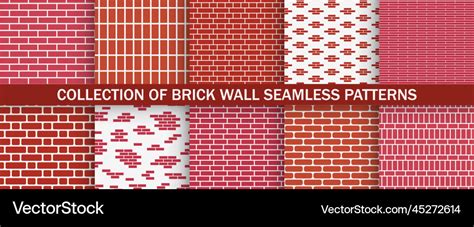 Collection Of Brick Wall Seamless Patterns Simple Vector Image