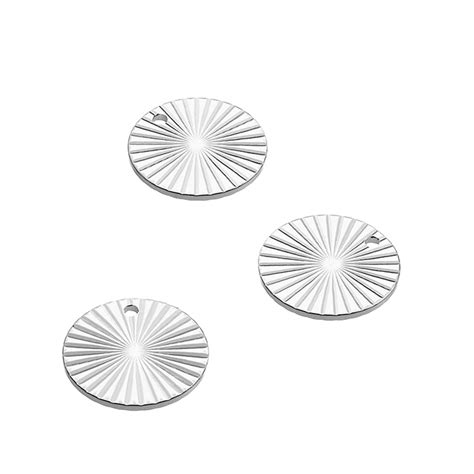 10mm Embossed Sun Ray Medals Recto Verso 1 Hole 10pcs G Silver