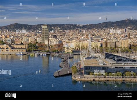 Old Harbor Port Vell Of Barcelona Seen From The Port Cable Car On A