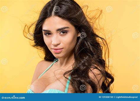 Beautiful Tanned Brunette Girl Posing In Bikini Stock Photo Image Of