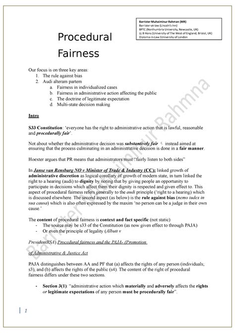 Procedural Fairness Mr Procedural Fairness Our Focus Is On Three Key