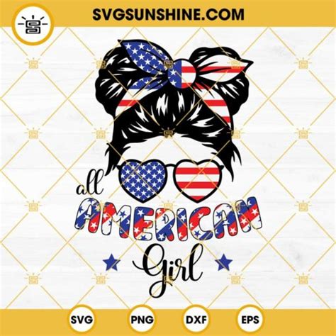 American Messy Bun Hair Svg Bundle Messy Bun Usa Svg Messy Bun Girl