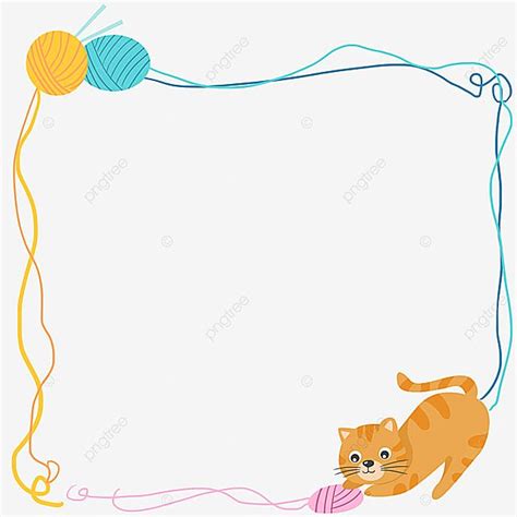 Borda Decorativa De Bola De Lã De Gato Desenhado à Mão PNG Novelo De