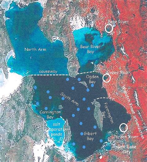 Satellite image of Great Salt Lake, Utah (USGS Earth Shots) identifies...