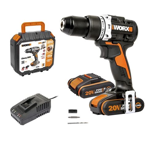 Worx 20v Cordless Brushless 13mm Hammer Drill W 2x Powershare Battery