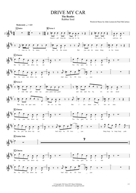 Drive My Car Tab By The Beatles Guitar Pro Full Score Mysongbook