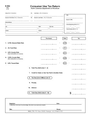 Fillable Online Dor State Nc Form E 554 Consumer Use Tax Return NC