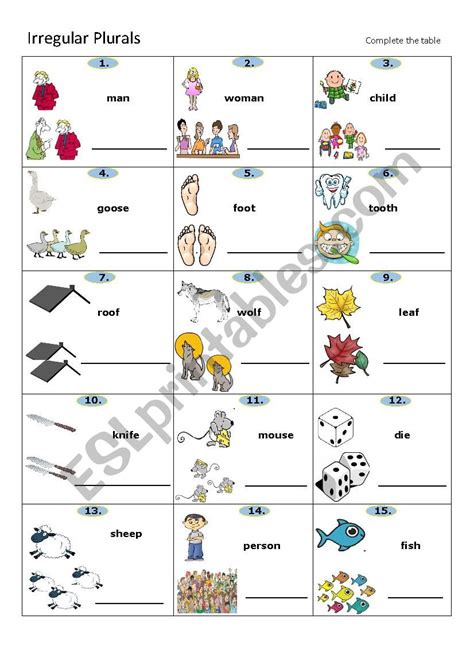 Irregular Plurals 2 Esl Worksheet By Id003