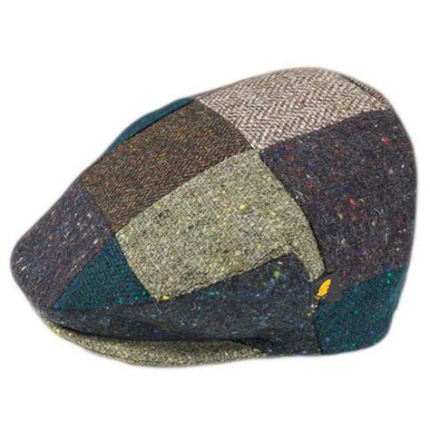 Donegal Tweed Flat Cap Patchwork Green Tones