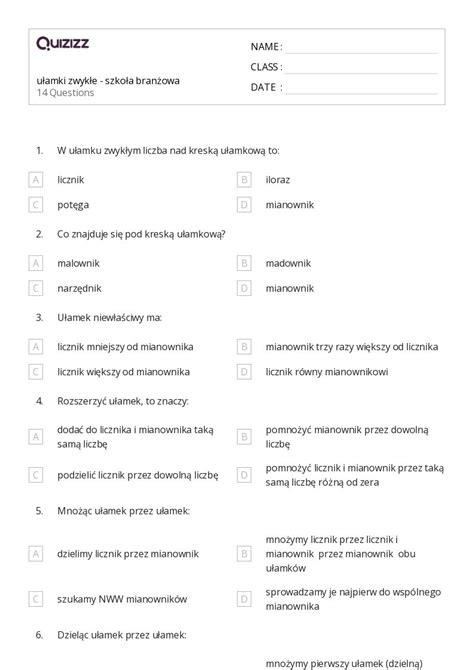 Ponad U Amki Arkuszy Roboczych Dla Klasa W Quizizz Darmowe I Do
