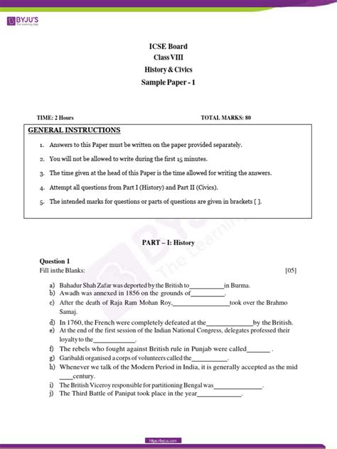 Icse Class 8 History Civics Sample Paper 1 Pdf United Nations International Relations