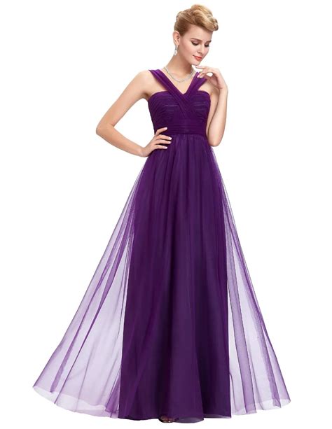 Long Purple Tulle Backless Elegant Bridesmaid Dress