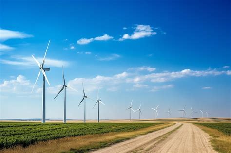 Premium Ai Image Wind Turbines In A Field With Blue Sky And Clouds