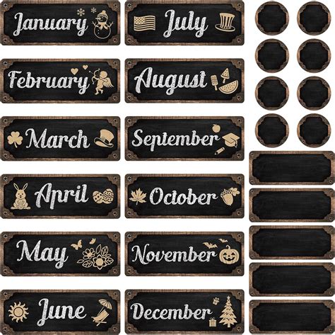 Gueevin Pcs Industrial Chic Months Of The Year Bulletin Board Set