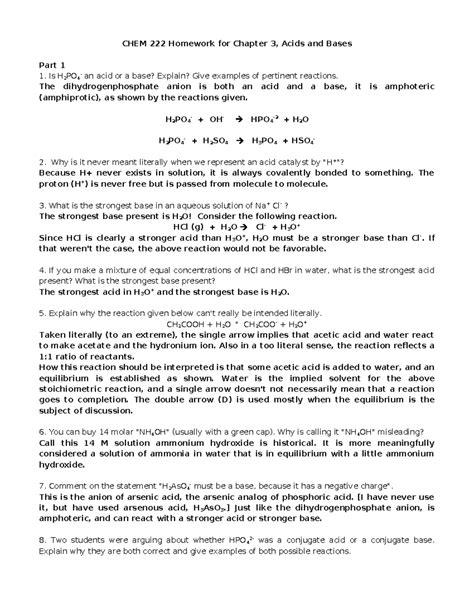 Chem Chap Hw F Key Chem Homework For Chapter Acids And