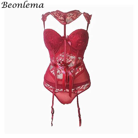 Beonlema Red Sexy Lingerie Corset Bra Gothic Black Bustiers Women Overbust Push Up Gorset See