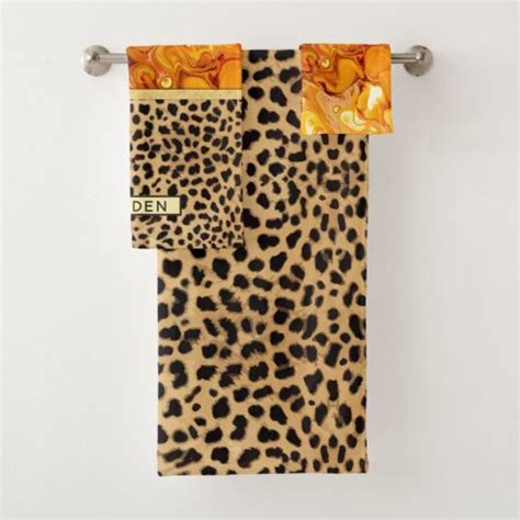 Fluid Art Pour Abstract Personalized Leopard Print Bath Towel Set