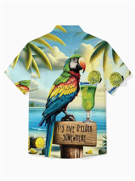 Royaura® Hawaiian Parrot Coconut Tree Print Mens Button Pocket Short