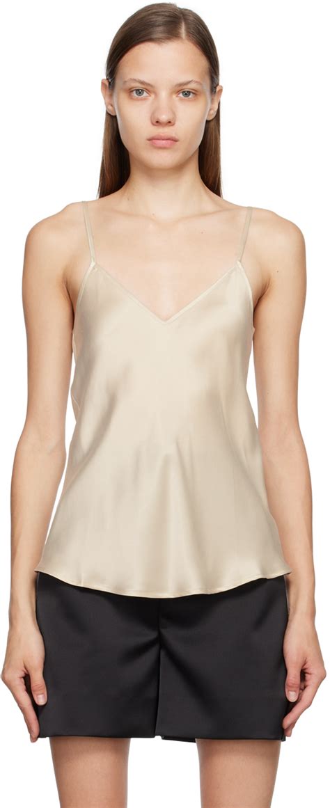 Silk Laundry Beige Bias Cut Tank Top Silk Laundry