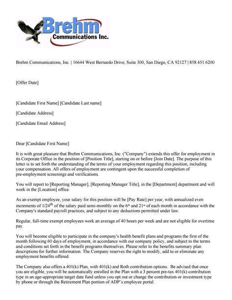 Printable Contingent Offer Letter Template Example By Caco Financial