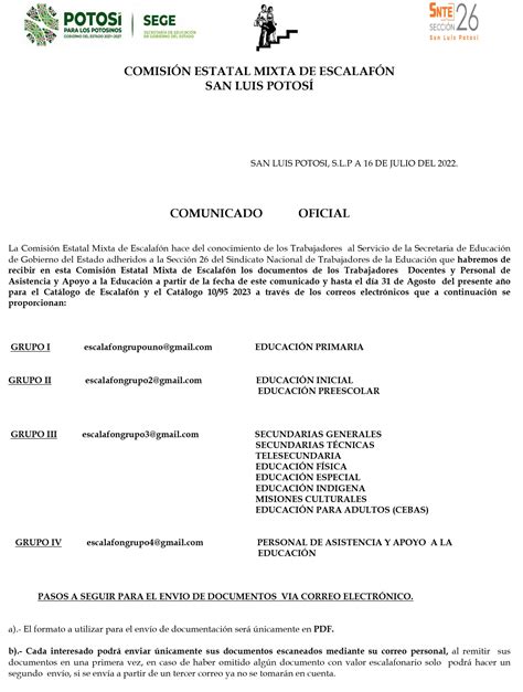 Comunicado Escalafón 2022 Sección 26 Snte