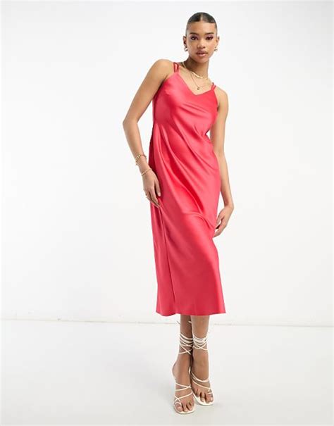 River Island Cowl Neck Satin Midi Dress With Cross Back In Red Asos