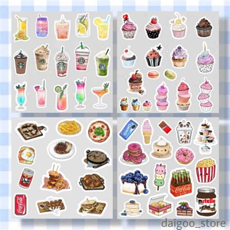 Sticker Aesthetic Sticker Gambar Kartun Makanan Dan Minuman Lucu Jual