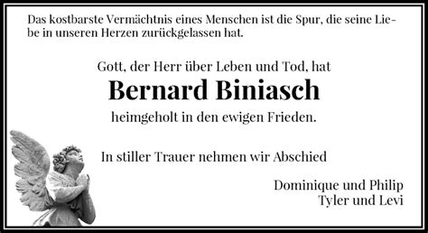 Alle Traueranzeigen F R Bernard Biniasch Trauer Rp Online De