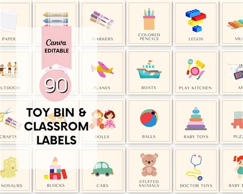 Toy Bin Labels Editable Canva Labels Playroom Labels Digital Download