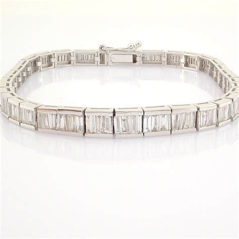 14k White Solid Gold Natural Baguette Diamond Tennis Bracelet Etsy