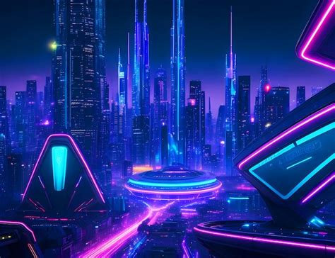 Premium Photo Futuristic Neon Cityscape Background