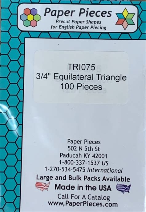 ¾ Equilateral Triangle Paper Pieces 100 Pieces Tri075 Exeter