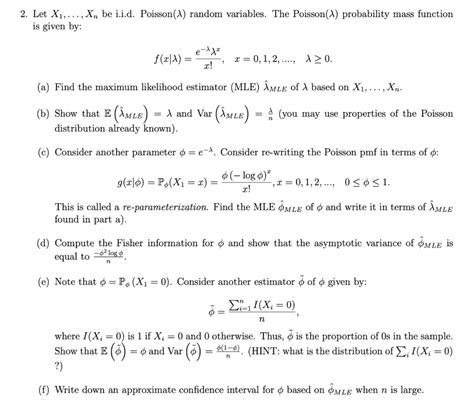 Solved 2 Let X1 Xn Be I I D Poisson 1 Random Chegg