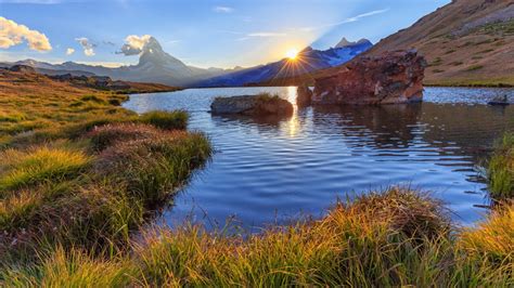 Sunset Lake The Matterhorn The Pennine Alps K Mountains