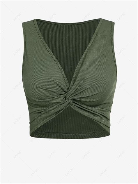 Zaful Twisted Front Ribbed Crop Tank Top In Light Green Zaful