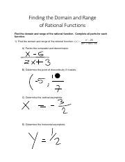 Finding The Domain And Range Of Rational Functions Activity Project