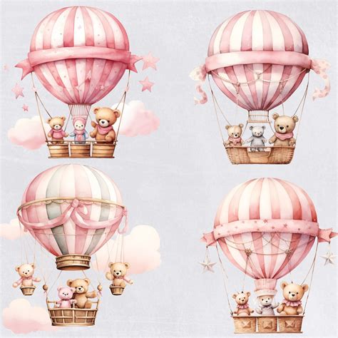 Bear In Pink Hot Air Balloon Clipart Flying Bear Graphics It S A Girl Png Baby Shower Clip